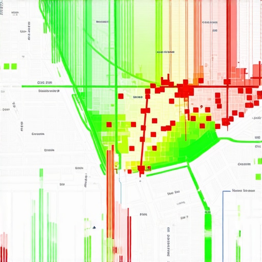 Digital heatmap showing local map ranking intensity across different city zip codes.