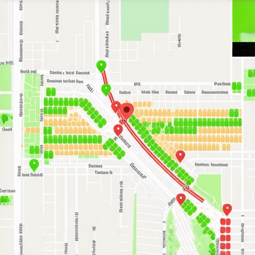 A screenshot of a local SEO grid tracking tool showing ranking positions across a map.