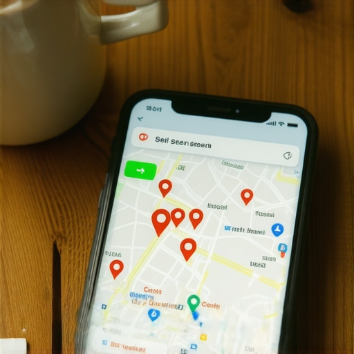 Local Map Search on Smartphone A smartphone showing business locations on a map grid to illustrate local visibility.