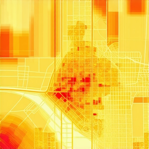 A heatmap showing how a local business map pin's visibility changes across different neighborhoods.