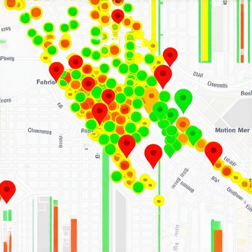 A geographic grid showing how a business ranks in different parts of a city on Google Maps.