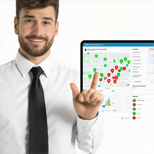 A marketer analyzing local map rankings using a grid tracking tool to identify visibility gaps.