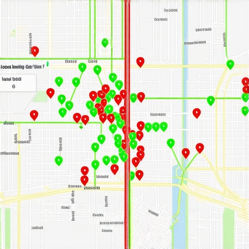 A visual representation of a local map ranking grid used by visibility experts to track search performance.