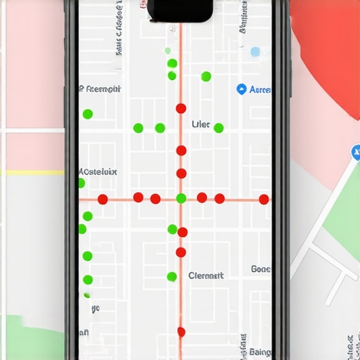 Digital map showing local search rankings with a grid of performance indicators.