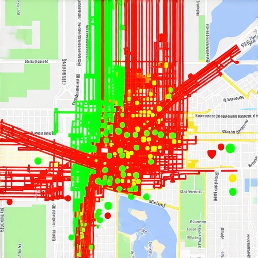 A visual representation of a local SEO grid tracker showing ranking performance across different neighborhoods.