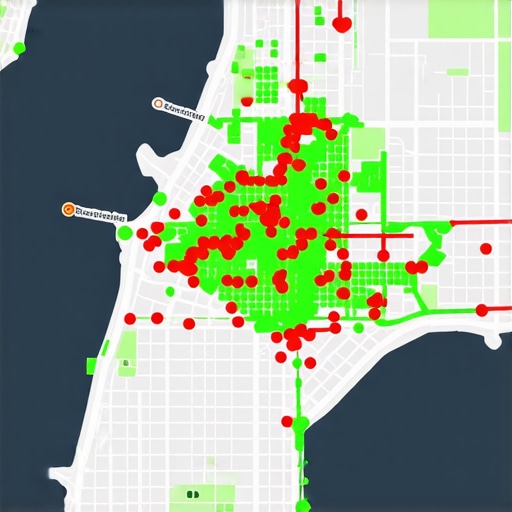 A detailed map showing green and red ranking signals for local search visibility