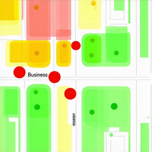 A visual representation of local ranking signals across a city grid showing proximity drop-off.