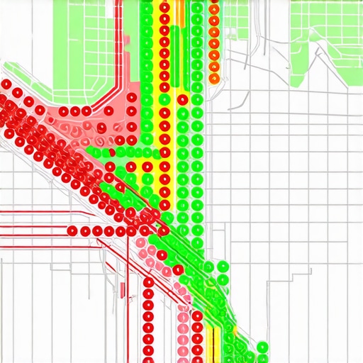 A geo-grid heatmap showing a business ranking 1st in the center and dropping off in the surrounding neighborhoods.