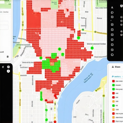 Local SEO Geo-Grid Ranking Heatmap A heatmap showing local search visibility across different city blocks to track ranking performance.
