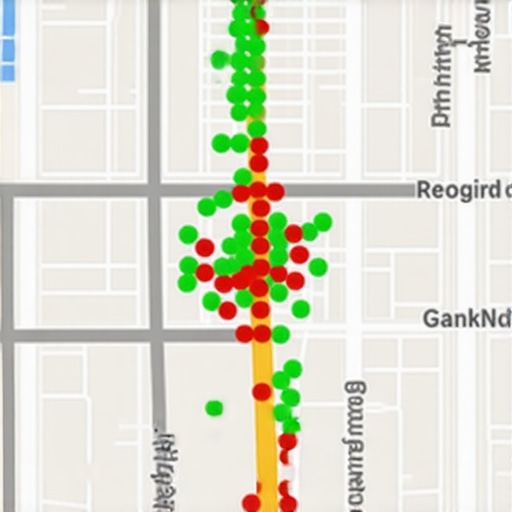 A visualization of local map rankings using a geo-grid tool to show search visibility across different zip codes.