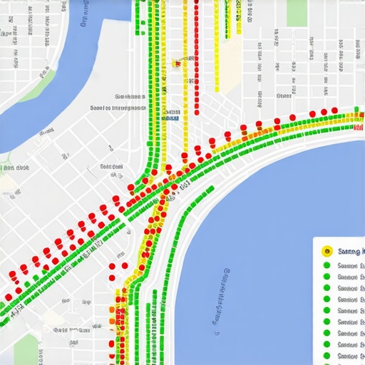 A visual representation of local search ranking positions across a city grid using SEO tracking tools.