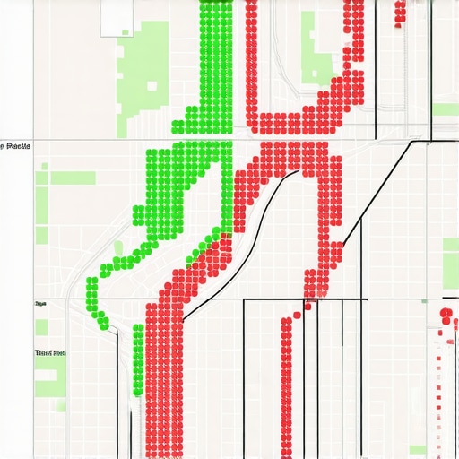 A ranking heatmap showing local SEO visibility across various neighborhood coordinates on a map.