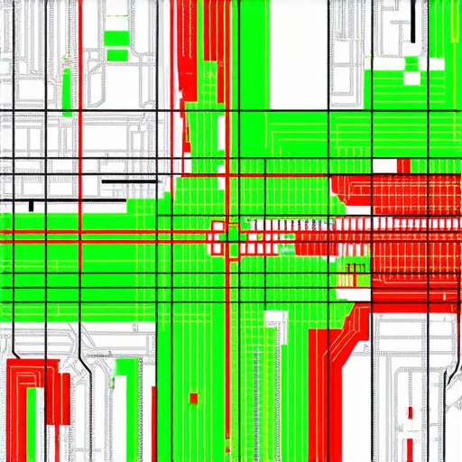 A city map with a rank tracking grid showing performance across different geographic coordinates.