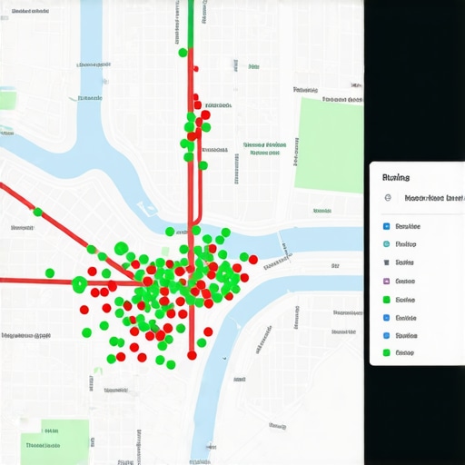 A visual representation of local search rankings using a coordinate grid overlay on a city map.