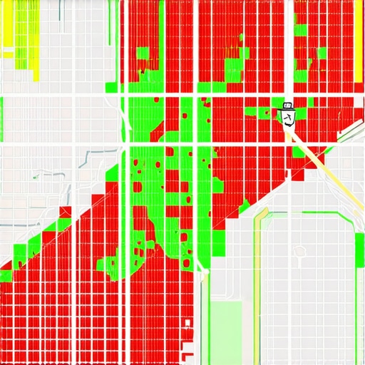 A visual representation of map ranking signals across a city grid for local visibility analysis.