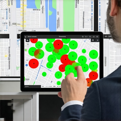 A digital heat map showing local search ranking density across a city grid.