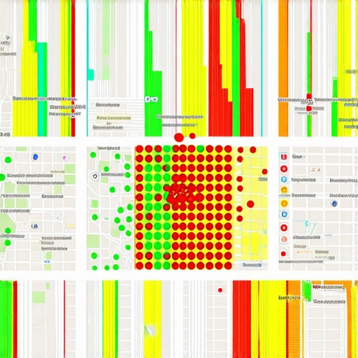 A visual map showing local ranking strength across a geographic area using a grid of colored dots.