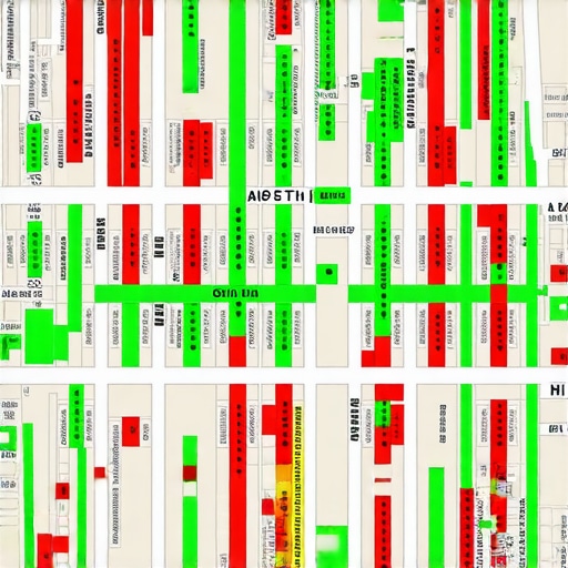 Visual representation of local search proximity rankings across a city grid