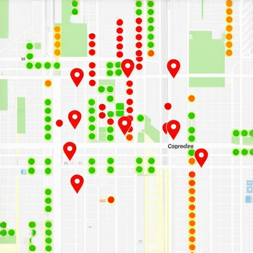 Heatmap showing Google Maps ranking positions across a specific geographic area