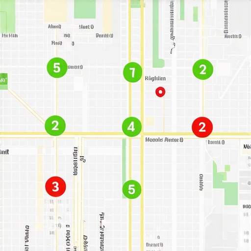A visual representation of local search rankings across a geographic grid.