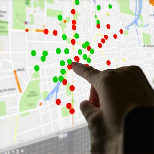 A digital grid map tracking local business rankings across a city layout.