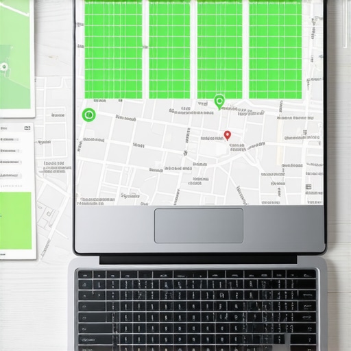 Digital dashboard showing local map ranking grid with green icons across a city map