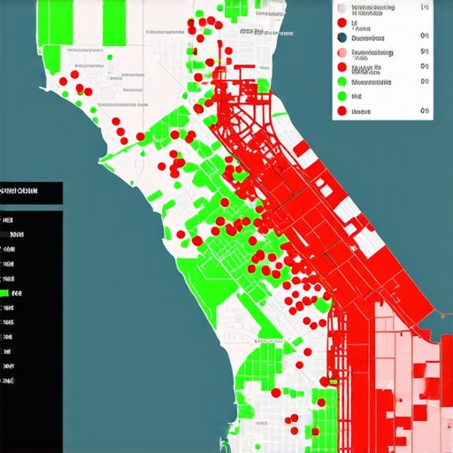 A data-driven heat map showing local search visibility for a business across different city neighborhoods.