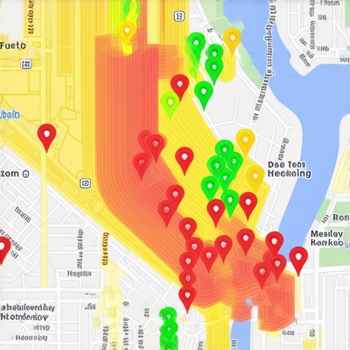 Local SEO Heatmap Visualization Tool A digital heatmap showing local search ranking positions across a geographic area.