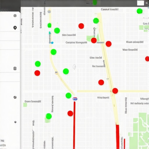 A map-based grid showing local search ranking performance across different city blocks