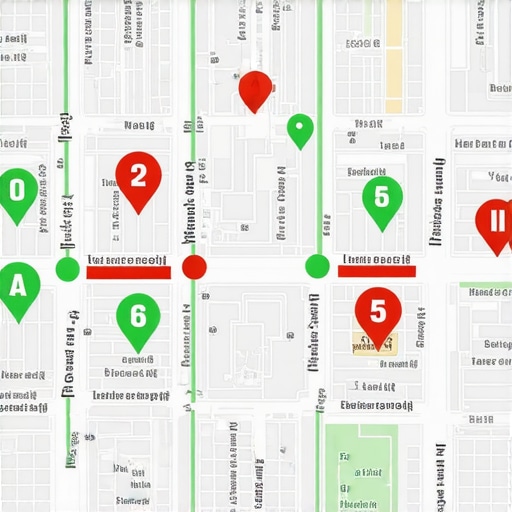 A heat map visualization of local search rankings across a city grid.