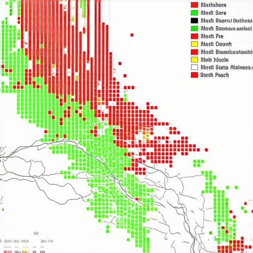 A detailed local SEO heat map showing the intensity of business visibility across different neighborhood zip codes.