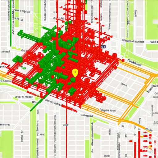 A visualization of local map rankings using a grid of green and red dots over a city map to identify visibility gaps.