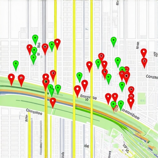 Local SEO Ranking Heatmap Visualization A digital map showing a grid of local search ranking positions for a business.