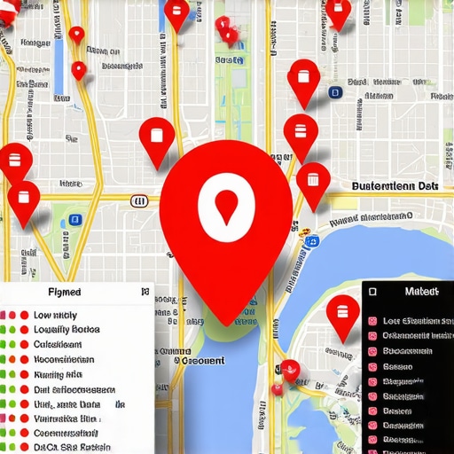 Digital dashboard showing local SEO citation errors and map pins