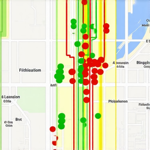 A visual representation of local map ranking data showing visibility across a specific geographic area.