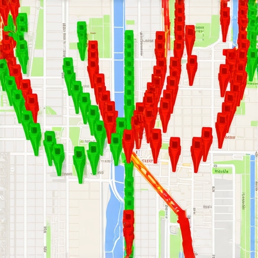 Visual heat map showing Google Maps ranking positions across a specific geographic area.