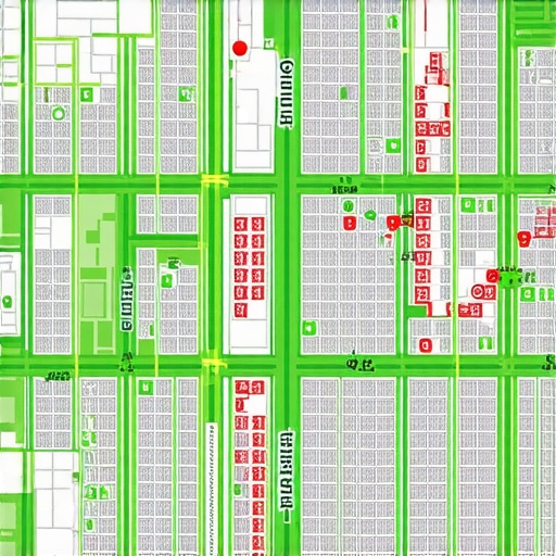 A visualization of a business's local map ranking across different geographic points in a neighborhood.