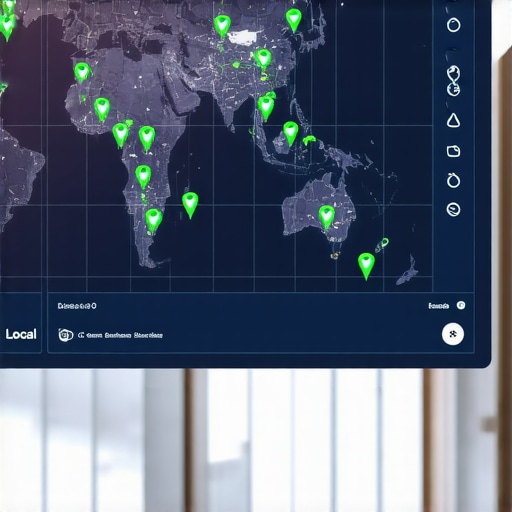 Digital map showing local ranking positions across a city grid for SEO maintenance.