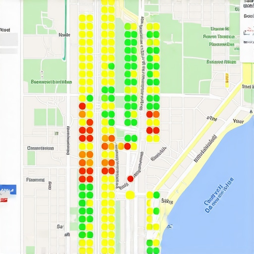 Technical grid tracking showing local map ranking positions across different city locations.