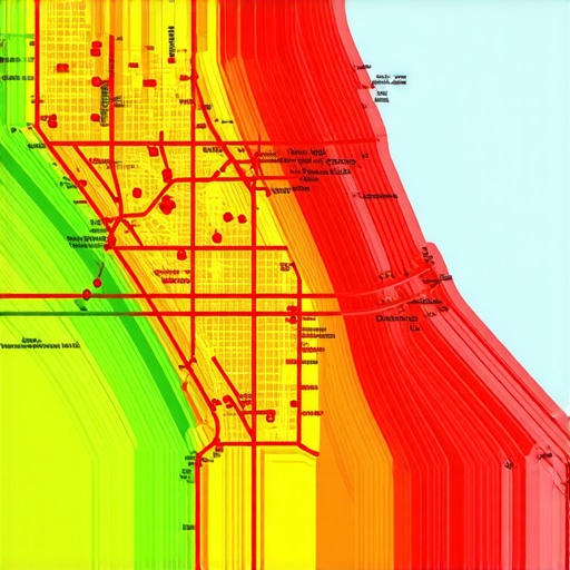 A visual representation of local map ranking data showing proximity reach across a city grid.