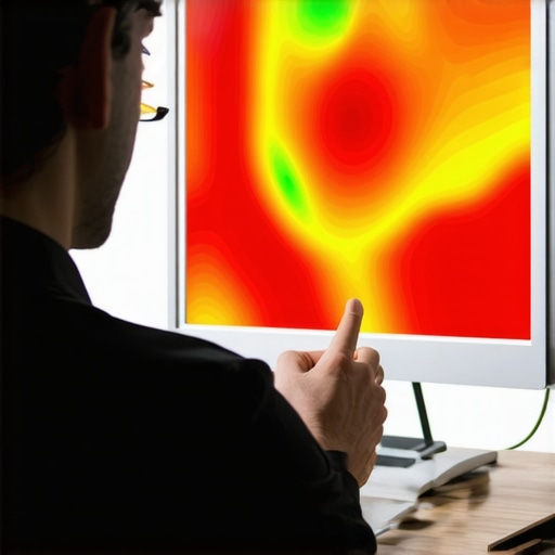 Digital marketing expert analyzing local search visibility heat map on a computer screen.