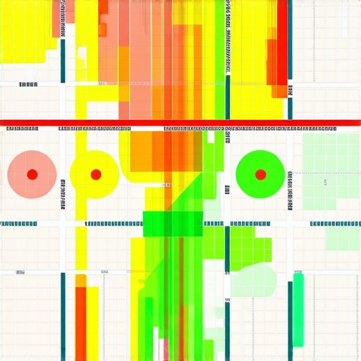 A city-wide grid showing local search ranking performance with heat map indicators.