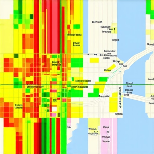 Local Search Heatmap Tool Visualization A visual representation of local search ranking data across a city using a heatmap grid tool.