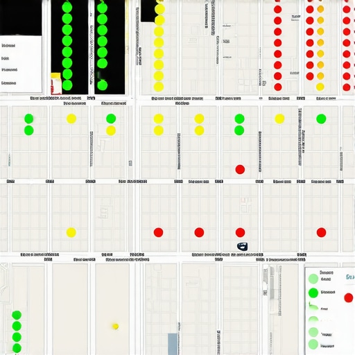 A data-driven grid map visualization showing how local business rankings change based on geographic distance.