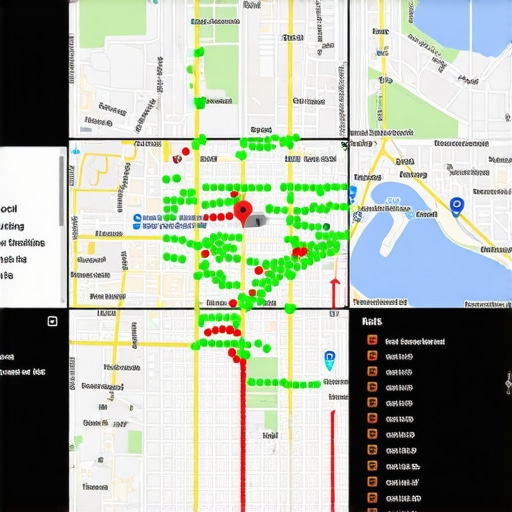 Local search grid tracking tool showing Google Maps rankings across a metropolitan area.