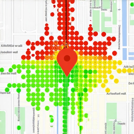 A heatmap showing how business rankings drop as the distance from the physical location increases.