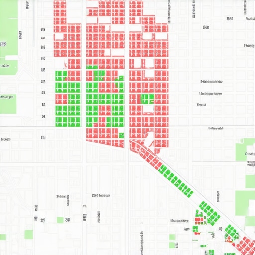 Local Search Rank Grid Visualization A visualization of a local business's search ranking across a geographical grid using heat map technology.