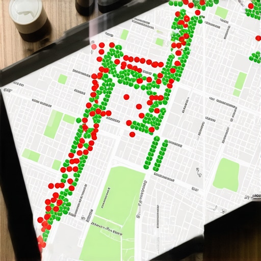 A digital map showing local SEO ranking positions across a neighborhood grid.