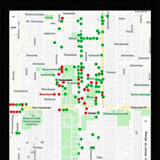 Local Search Ranking Grid Dashboard Digital map showing local SEO ranking performance across a geographic grid.