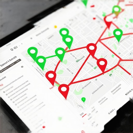 A digital heat map showing local business ranking positions across different city neighborhoods on a tablet.
